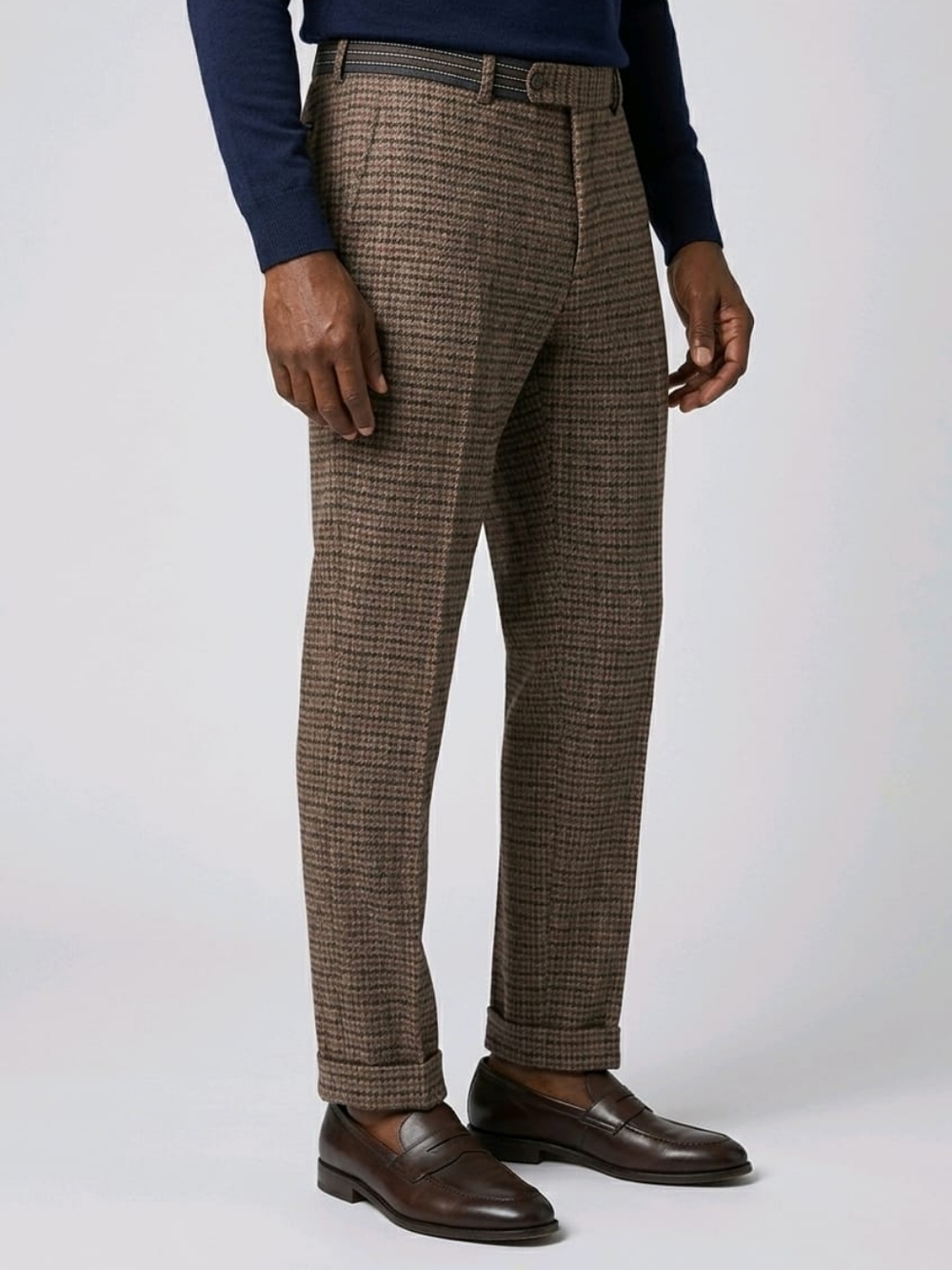 Brixton Regent Pants Mens 32 Brown Plaid Standard Fit Pleated Belted Cuffed